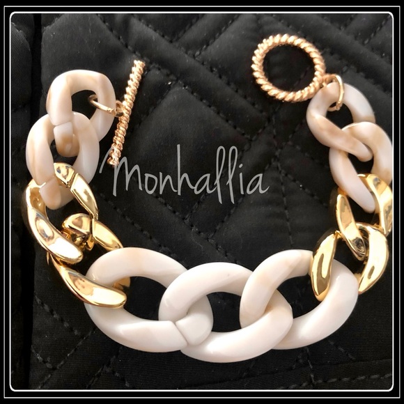 NEW GOLD & CREAM STATEMENT CHAIN LINK BRACELET - Picture 3 of 4